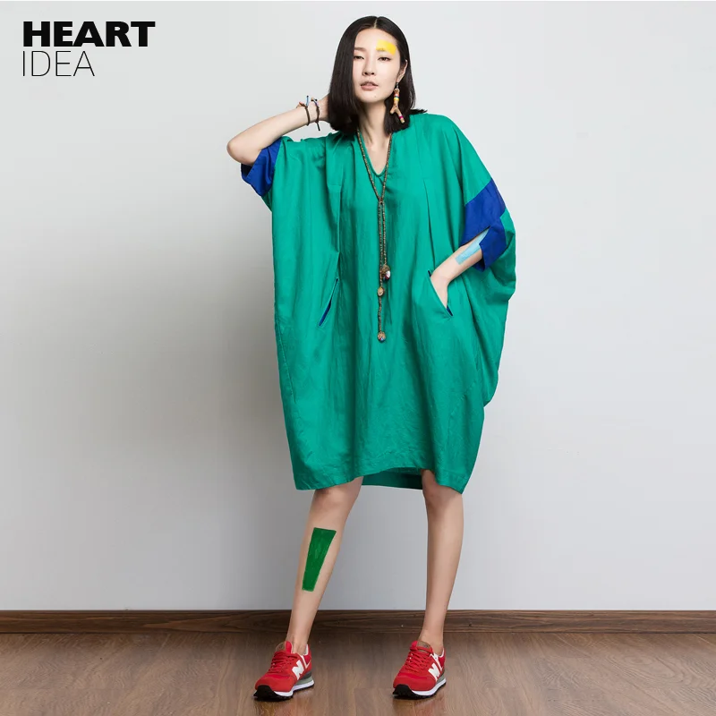 

LYNETTE'S CHINOISERIE Autumn loose v-neck dress green plus size women vintage preppy style one-piece dress female