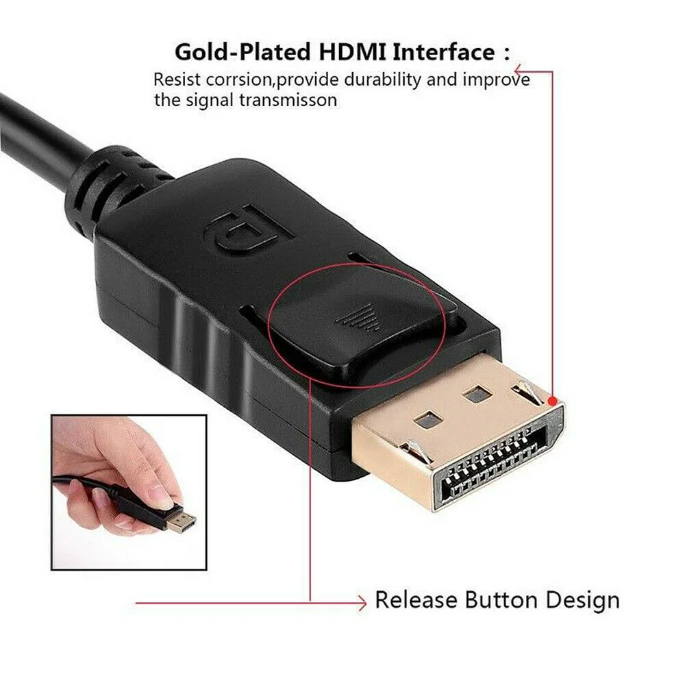 Переходник DisplayPort DP папа HDMI мама кабель конвертер для Dell HP Asus Lenovo Acer Прямая