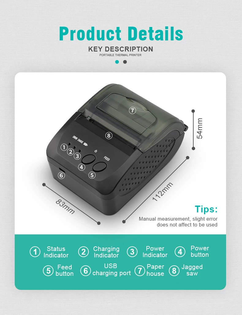 58 мм Мини карманный Термальность Bluetooth принтер 2 дюймов USB Pos принтер для ресторанов и супермаркетов для Android IOS