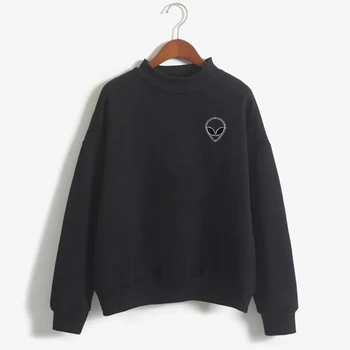 

Aliens Hoodies Casual Print Women Clothing Loose Short Fleece Jumper Sweats Warm Black Turtleneck Sweatshirts Harajuku Sweats
