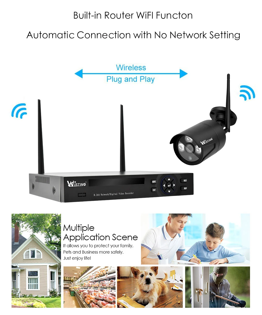 Wistino 4CH Wireless IP Camera NVR Kits 720P CCTV Security System Wifi Cameras XMEye Outdoor Waterproof Surveillance Kit Night Vision (6)