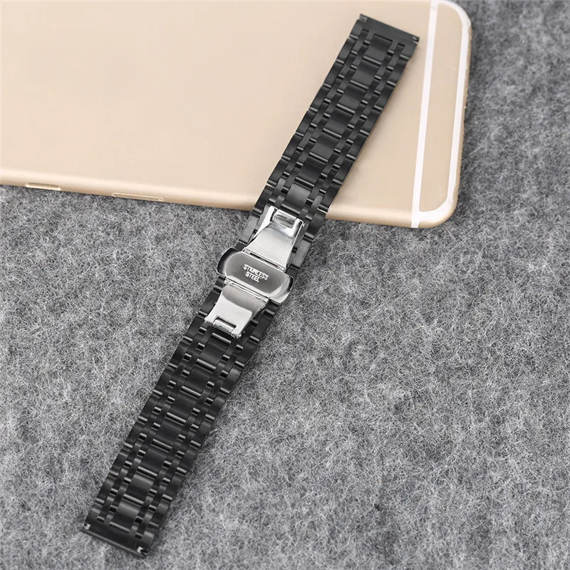 20mm 22mm Mens Luxury Black Golden Solid Stainless Steel Watch Band Bracelet Folding Buckle High Quality Wrist Strap + 2 Spring Bars YISUYA (9)