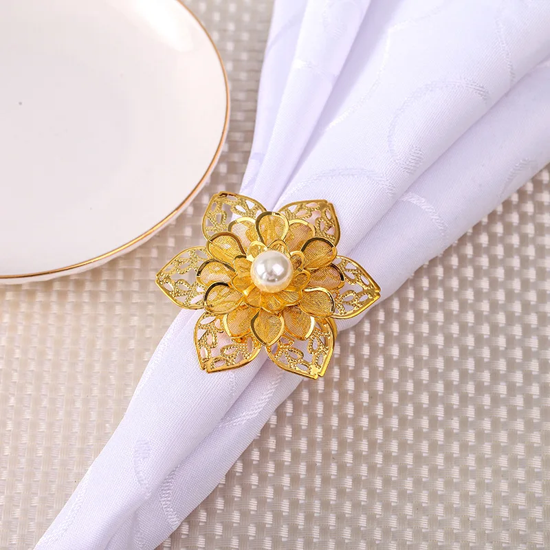 

6PCS Western-style flower pearl napkin ring Hotel set table Wedding wedding napkin napkin ring buckle