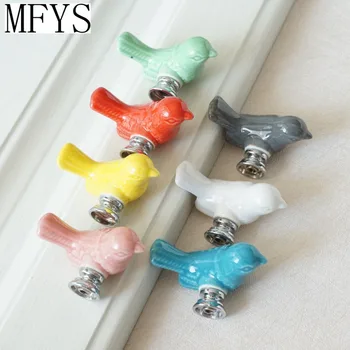 Cute Birds Ceramic Knobs Dresser Knob Drawer Pulls Handles Cupboard Pulls Knob Pink Green Kids Cabinet