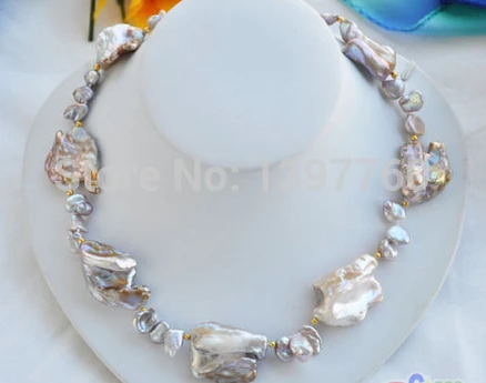 

Miss charm Jew.181 17" LAVENDER BAROQUE KESHI REBORN PEARL NECKLACE 14k NEW