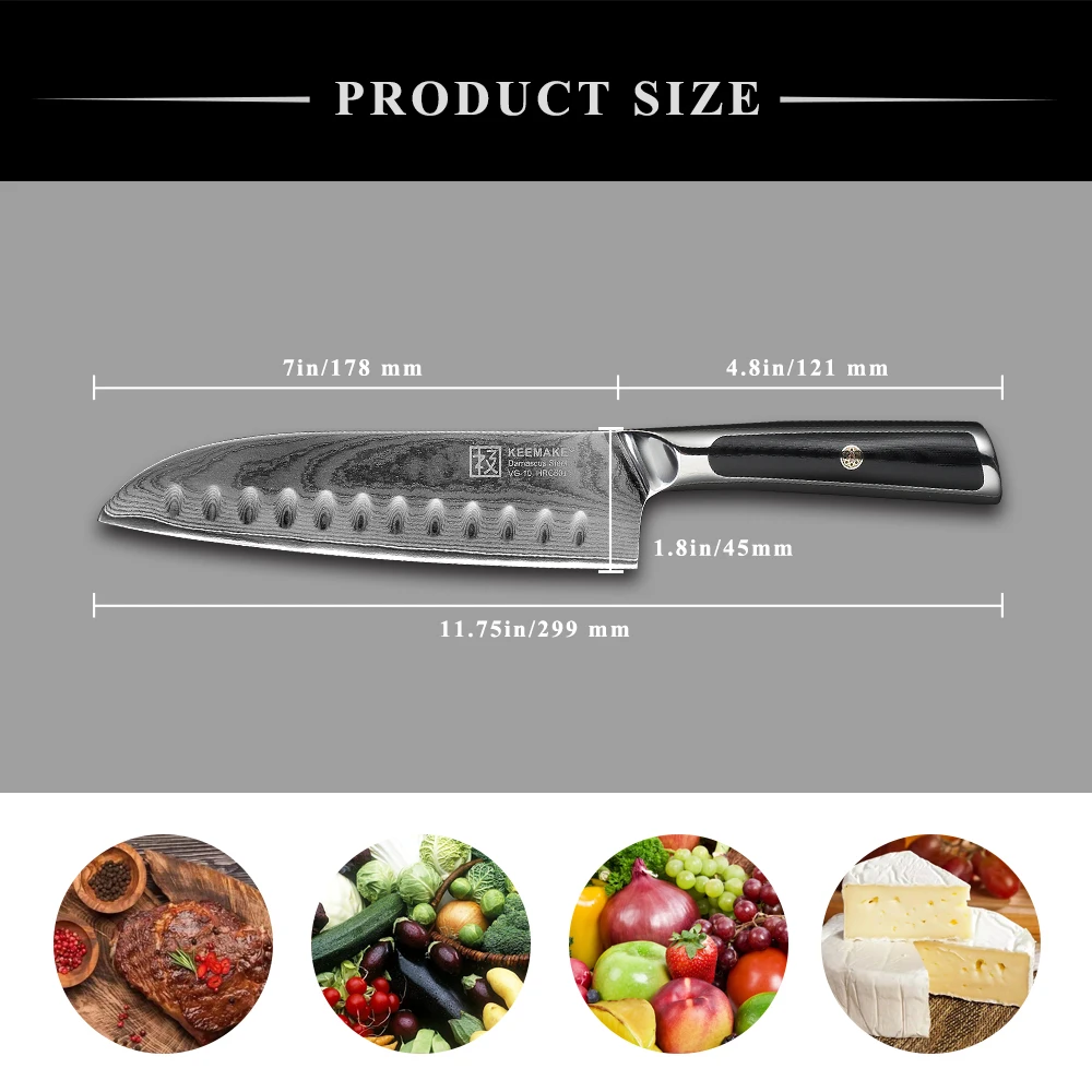 KEEMAKE 7 дюймовый нож Santoku кухонный шеф повара 73 слоя дамасская сталь VG10 режущие