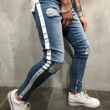 Diaoaid, новинка, тонкие потертые джинсы с дырками на коленях и боковой молнией, мужские рваные джинсы, уличная одежда в стиле хип-хоп для мужчин, узкие брюки в полоску