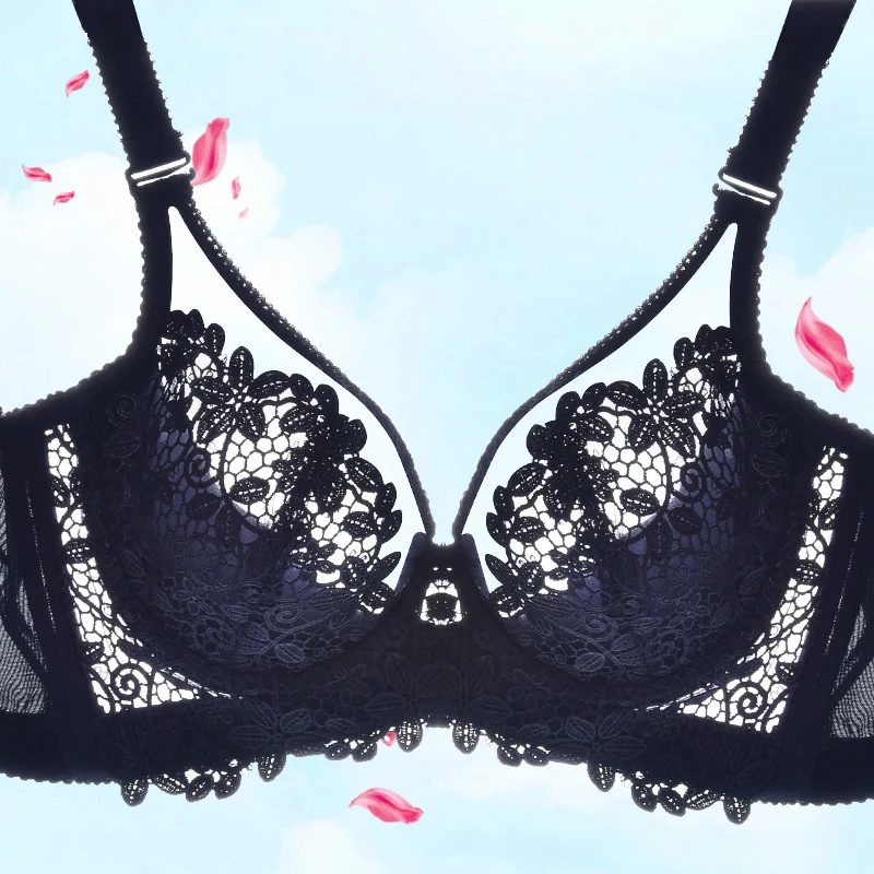 

Exquisite Embroidery Bra Comfortable Breathable Lingerie with Thin Lace Transparent Underwear Charm Flower Pattern Sexy Bralette