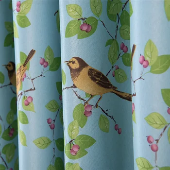 

Blue Bird Sparrow Leaf Curtains for Living Room Bedroom Blackout Window Tulle Finished Curtains For Children's Room Fresh Style
