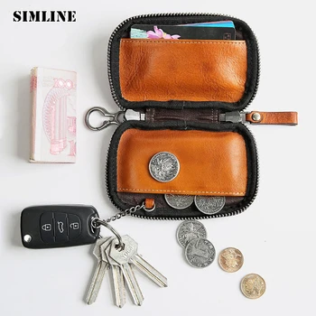 

SIMLINE Genuine Leather Key Wallet Men Women Car Key Wallets Card Holder Holders Case Coin Purse Organizer Housekeeper For Male