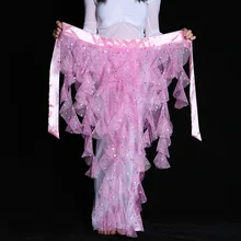 6 Color Paillette Tassel Belly Dance Hip Scarf Wrap Skirt for Women Bellydance Waist Chain Indian Dance Waistband 89