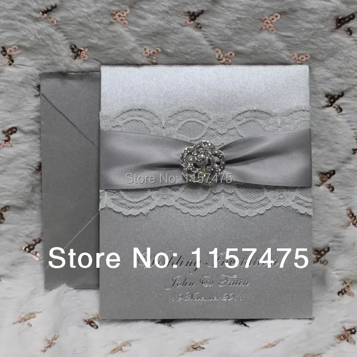 Hi1004 Por Silver Wedding Invitation Cards With Lace Ribbon Hi1004 Por Silver Wedding Invitation Cards With Lace Ribbon Buckle In Invitations From Home Garden On Aliexpress Alibaba Group