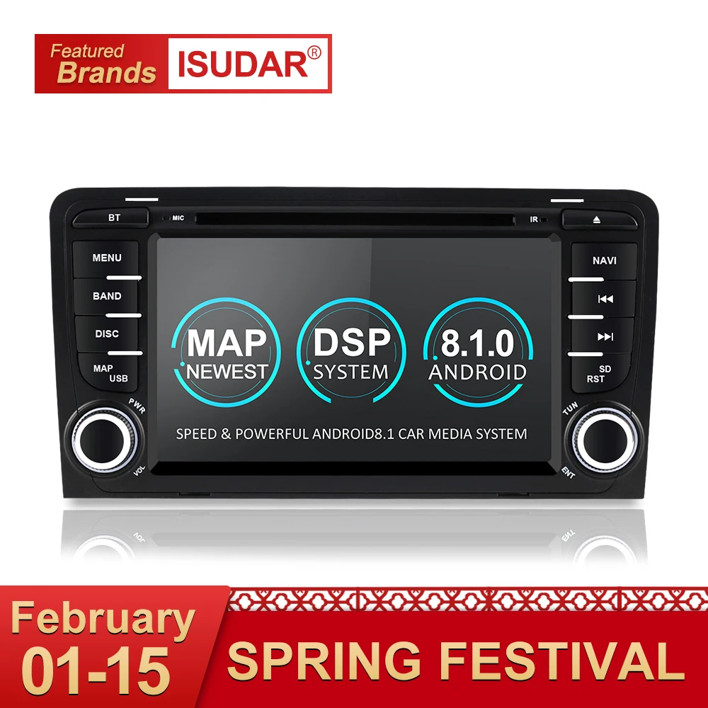Isudar 2 Din Auto Multimedia Player GPS Android 8.1.0 DVD Automotivo Für Audi A3 8 P A3 8P1 3 tür Hatchback S3 8 P RS3 Sportback Günstig