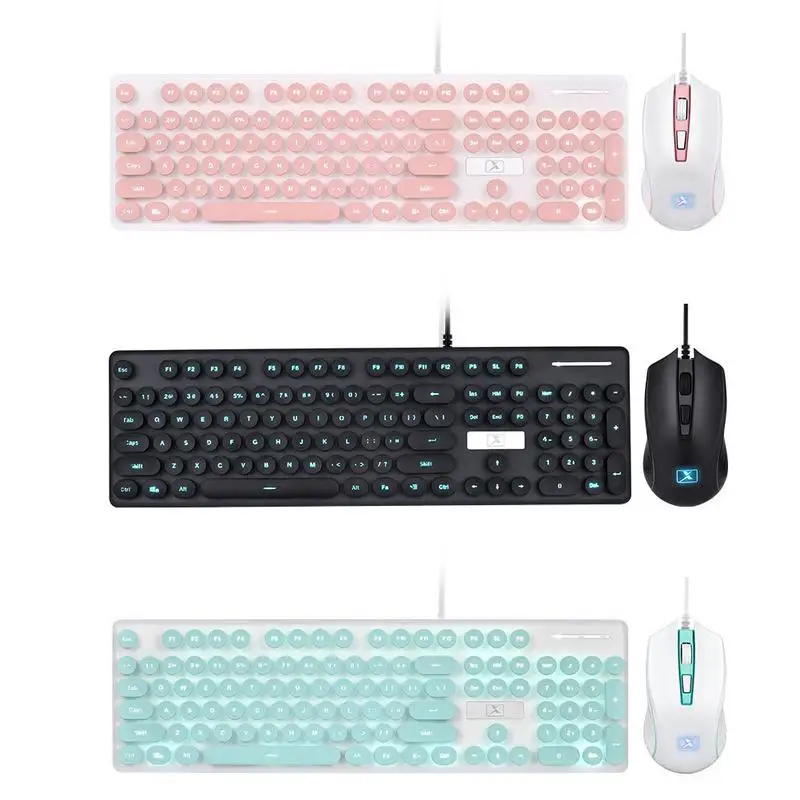 

N518 Wired Steampunk Vintage Round Key Cap Gaming Keyboard Mouse Kit