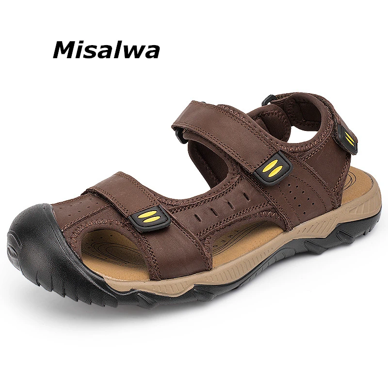 Misalwa/мужские повседневные сандалии из натуральной кожи; мужская летняя крутая обувь; качественные пляжные сандалии; большие размеры 38-48