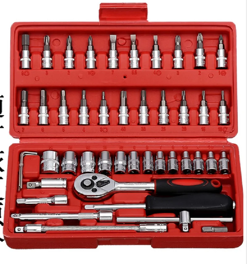 

NEW 46 PCS 1/4" Combination Socket Bit Set Ratchet tool Torque Wrench To Repair Auto Repair Hand Tools