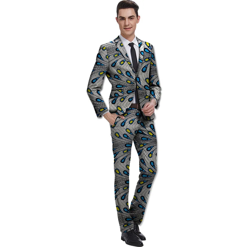 Африканский принт мужской блейзер с брюками набор Дашики мужские наряды на заказ Анкара брючные костюмы Мужская Свадебная одежда - Цвет: 1