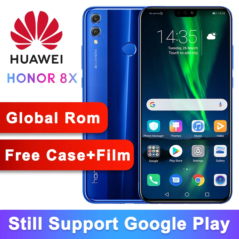 

Global ROM Optional Original Honor 8X 6.5-inch Screen 3750mAh 20MP Dual Cameras Android 8.2 Multi-language Smartphone