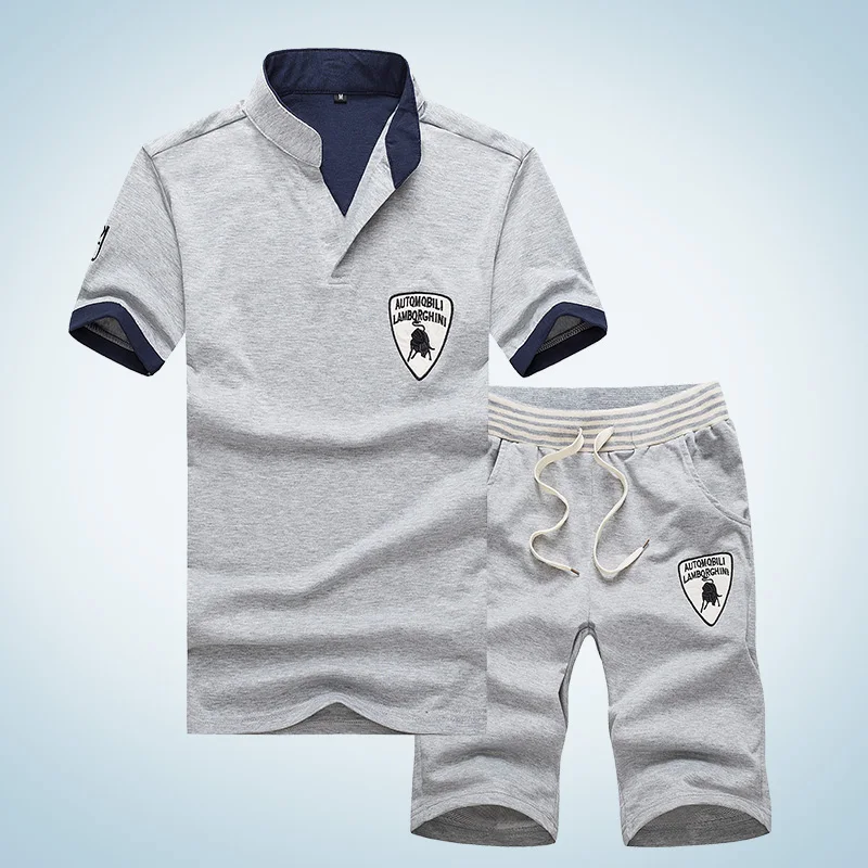 Plus size 4xl Men Summer Tracksuit Set Short Sleeve T-shirt +Shorts 2 pieces set Sportwear Tops shorts Male Suit Tracksuit