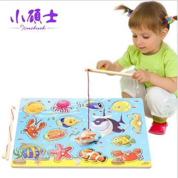 

New Baby Wooden Magnetic Fishing Game 3D Jigsaw Board For Children Kids Interesting Early Educational Puzzle Toys Gift