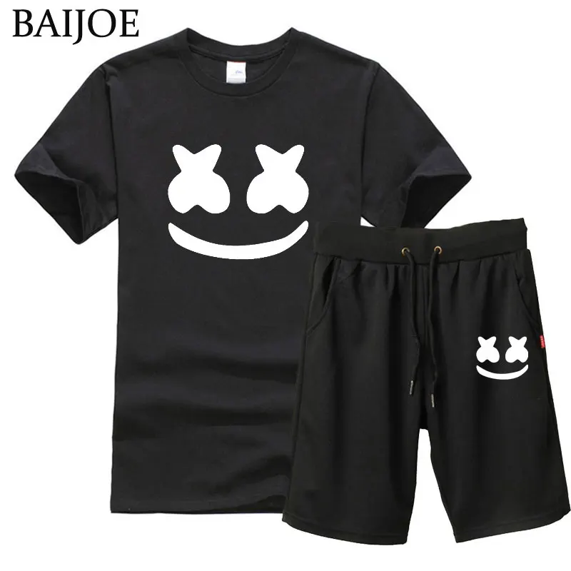 

2019 Men/Women T Shirts+Shorts print funny marshmello face short sleeve male casual cotton homme tops tees Plus Size S-XXL