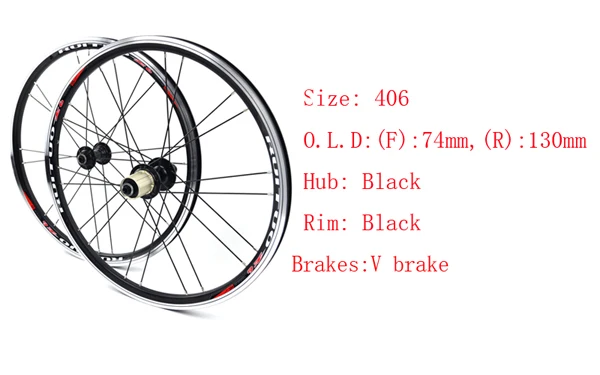20 дюймов складной велосипед 451/406 колеса алюминиевые V Тормозные колеса дисковые колеса 5 подшипниковые колеса - Цвет: Черный
