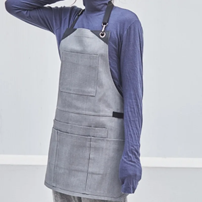 Black Gray Denim Apron Cotton Strap D94-6