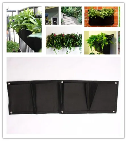 

Lowest Price Outdoor Vertical Gardening Non Woven Hanging Wall Garden 4 Planting Bags Seedling Wall Planter flower pots