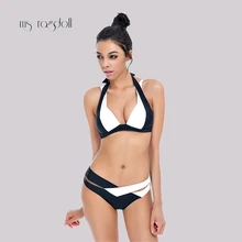 

Swimwear Two-color Stitching Sexy Women Bandage Push Up Bathing Charm Biquini Beachwear 2 Piece Halter Bikini Set Plus S-XXXL