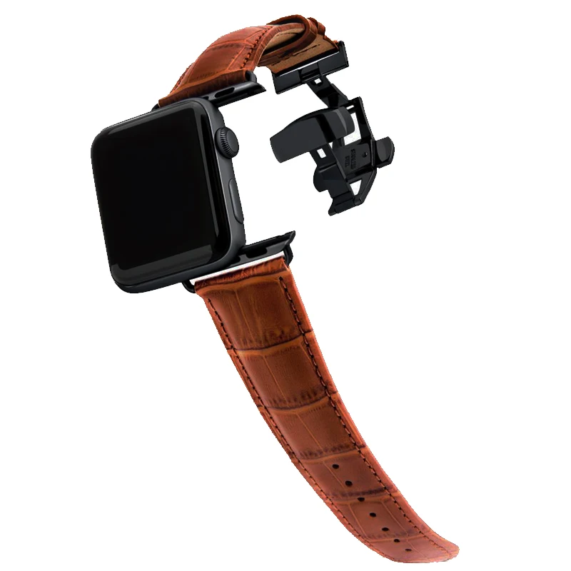 Ремешок из натуральной кожи для apple watch 6 band 44 мм 40 42 38 браслет с пряжкой бабочкой