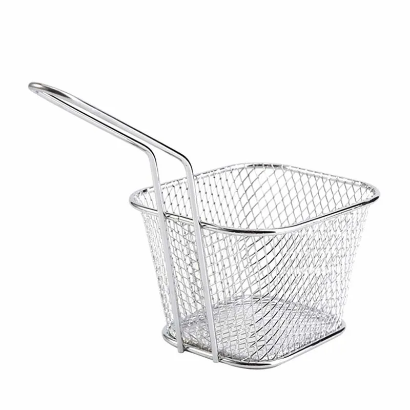 

Kitchen Tool Square Shape Fry Mini Oil Grid Leaky Net Stainless Steel Strainer Food Presentation Cooking French Fries Basket