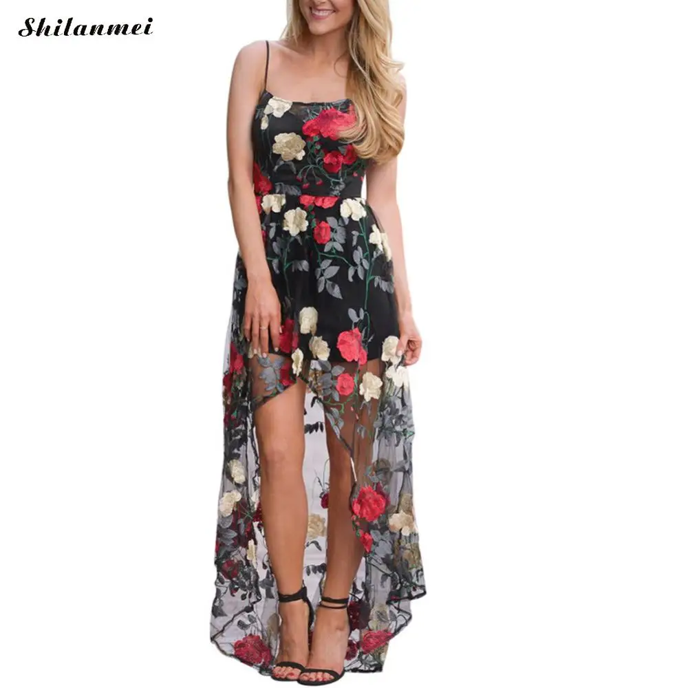embroidered mesh maxi dress