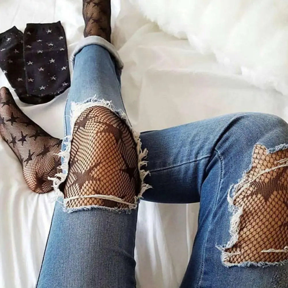 

Fashion Cool Star Printed Fishnet Tights Hollow Out Sexy Mesh Pantyhose