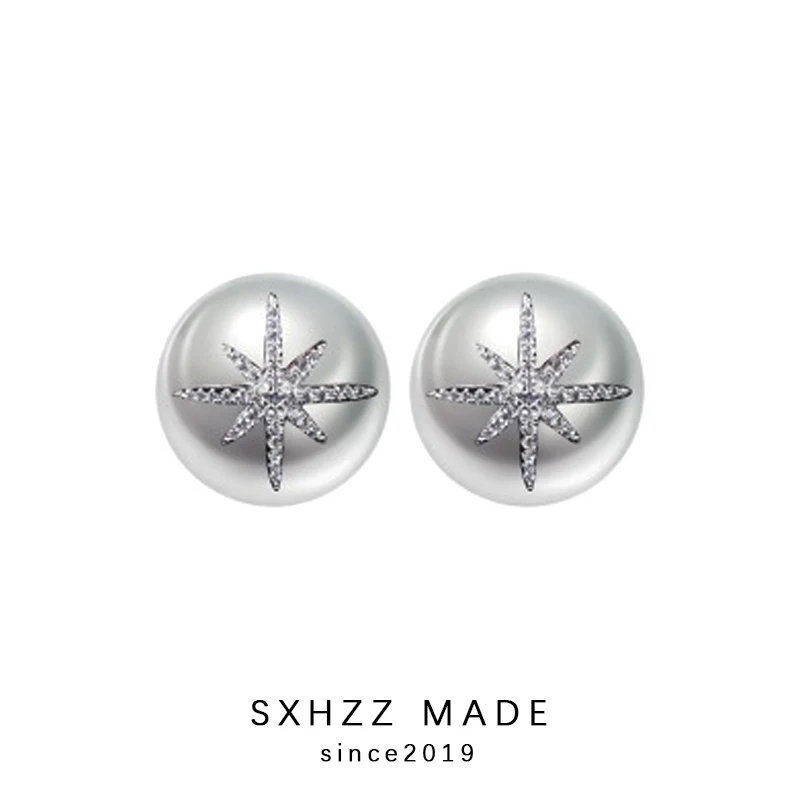 

SXHZZ Fashion Wedding Pearl Jewelry Accessories Silver Color Pearl Earrings Elegant Crystals Stud Earrings For Women Big Pearls