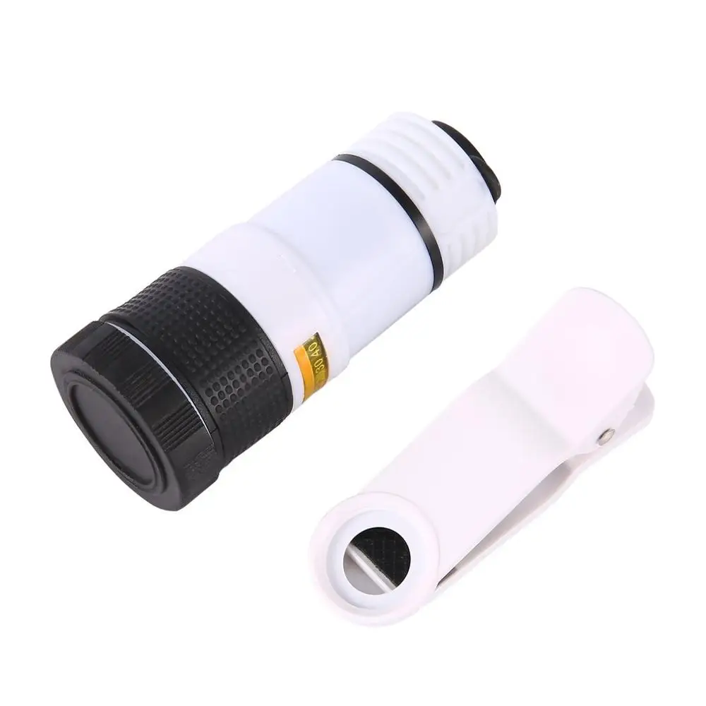 Мобильный телефон телескоп объектив камеры 8X зум телеобъектив с зажимом универсальные внешние Объективы для iPhone samsung и смартфона - Цвет: White
