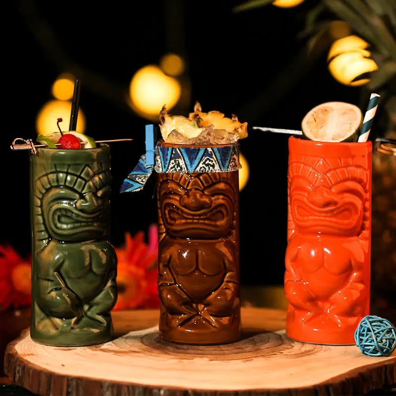 Гавайские кружки Tiki, Коктейльная чашка, пивная кружка для напитков, кружка для вина, керамические кружки Tiki, отлично подходят для коктейльных напитков