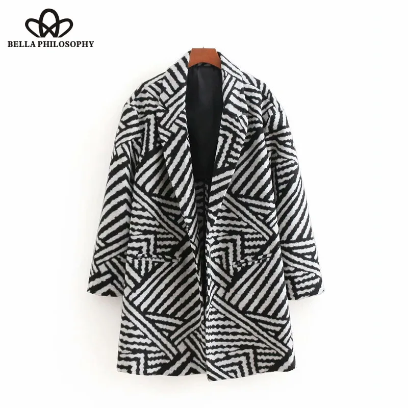 Wonder 2018 new autumn zebra stripe long blazer female pocket long sleeve outwear office lady notched casual business jacket