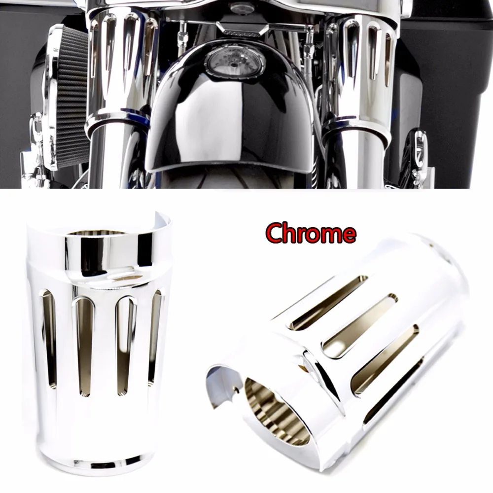 SHALLOW CUT CHROME FORK BOOT SET SLIDER COW BELLS 4 FIT HARLEY TOURING Street Glide Road Glide