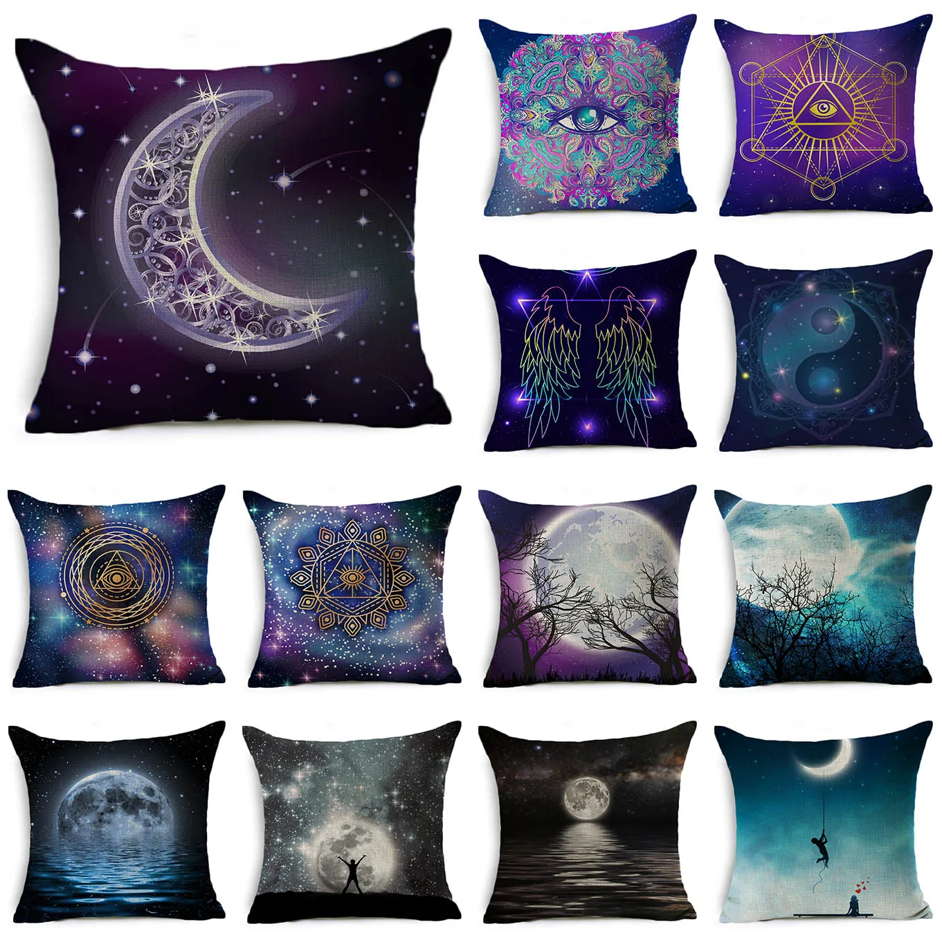 

WZH Moon and Star Linen Cushion Cover 45x45cm Linen Decorative Pillow Cover Sofa Bed Pillow Case