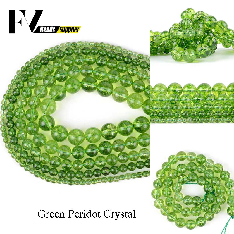 

4 6 8 10 12mm Round Green Peridot Crystal Beads Natural Stone Beads for Jewelry Making Gem Minerals Diy Jewellery Accessories