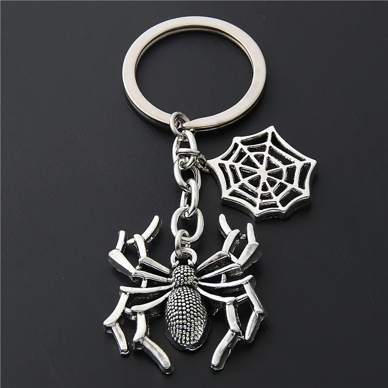 1pc Antique Silver Halloween Style Hanging Spider Keychain Spiderweb ...