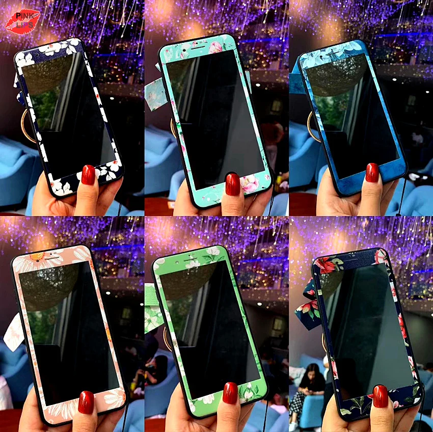 PINK LIPS Brand For iPhone XS Max XR 3D flower Case +Tempered Glass Screen film Cartoon Floral case for iPhone 6 6S 6 7 7plus 10 (9)
