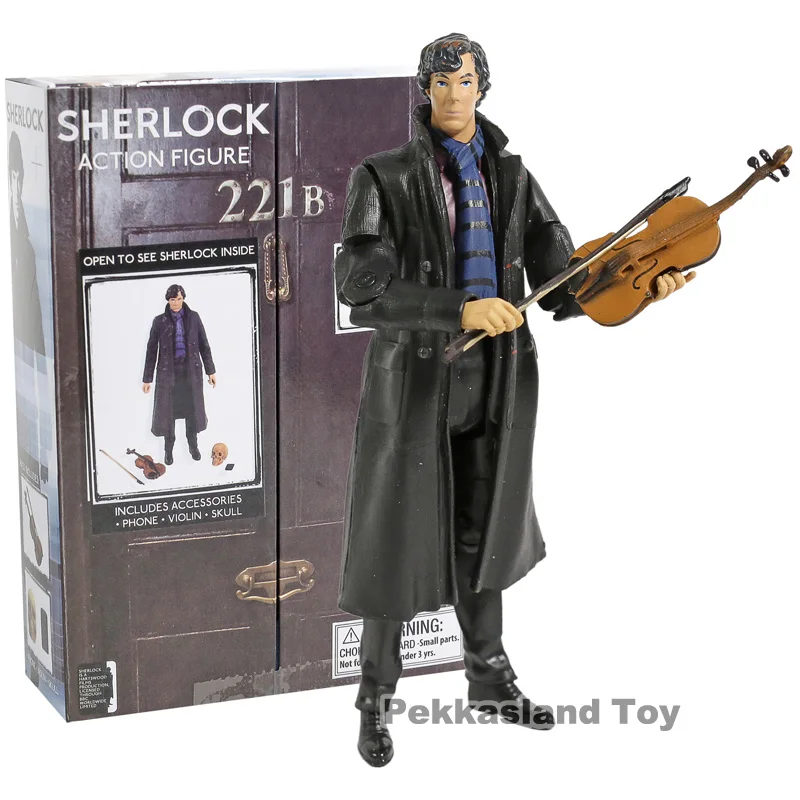 

New Poseable Arms 221B Detective Sherlock Holmes Benedict Cumberbatch with Phone Violin Skull 14cm Action Figure Figurine Toys
