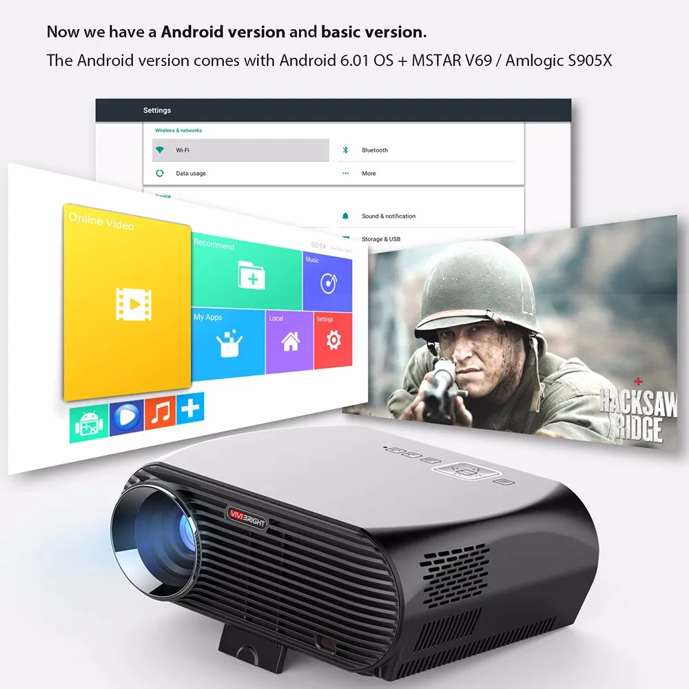 Exquizon GP100 Projector Support Full HD Set in Android 6.0.1 WIFI Bluetooth 1280800 3200 Lumens Beamer LED TV home theater (9)