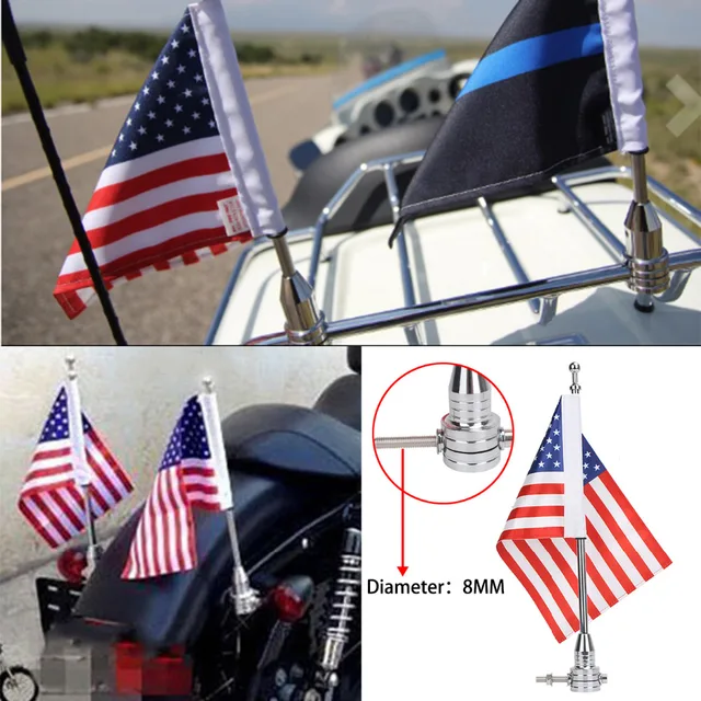 Motorcycle Chrome Flag Pole Mount and 6 x 9 Flag American USA For