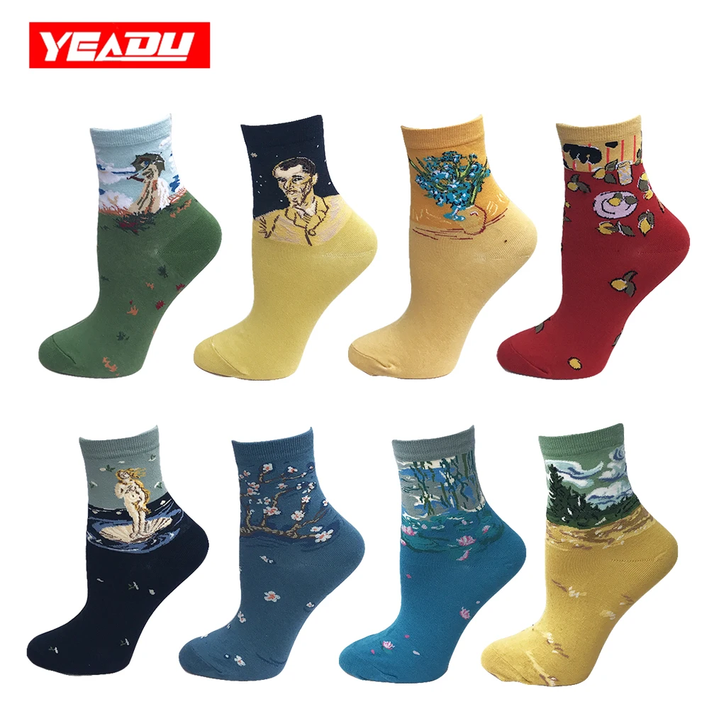 Женские носки YEADU из чесаного хлопка забавные летние с масляным принтом Ван Гога