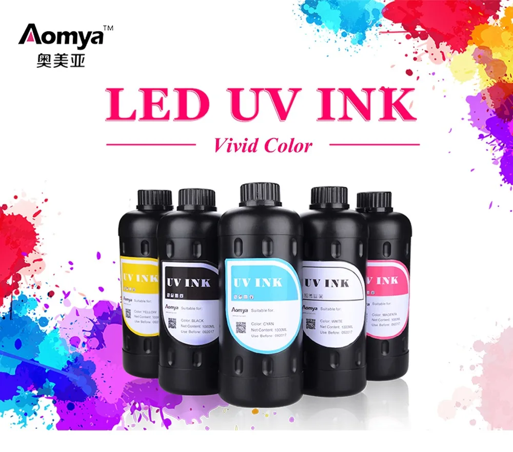 Aomya 8x1000ml UV Ink Print on Hard Material LED Curable Ink Compatible