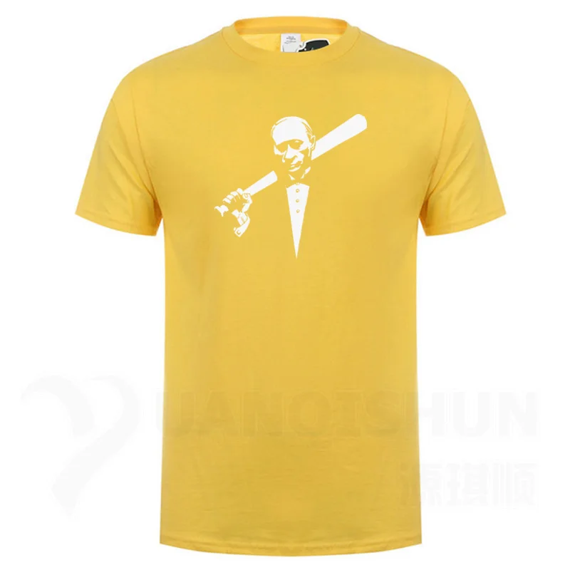 Funny Men's Tee Shirt Russian President Vladimir Putin Print T-shirt Top Quality Cotton Short sleeves Tops Fashion Men Tees - Цвет: Yellow 1