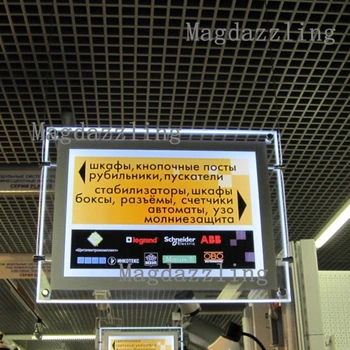 

Horizontal Ceiling Cable Wire Hanging One Side A3 LED Illuminated Display Acrylic Frame Lighting Panel Lightbox