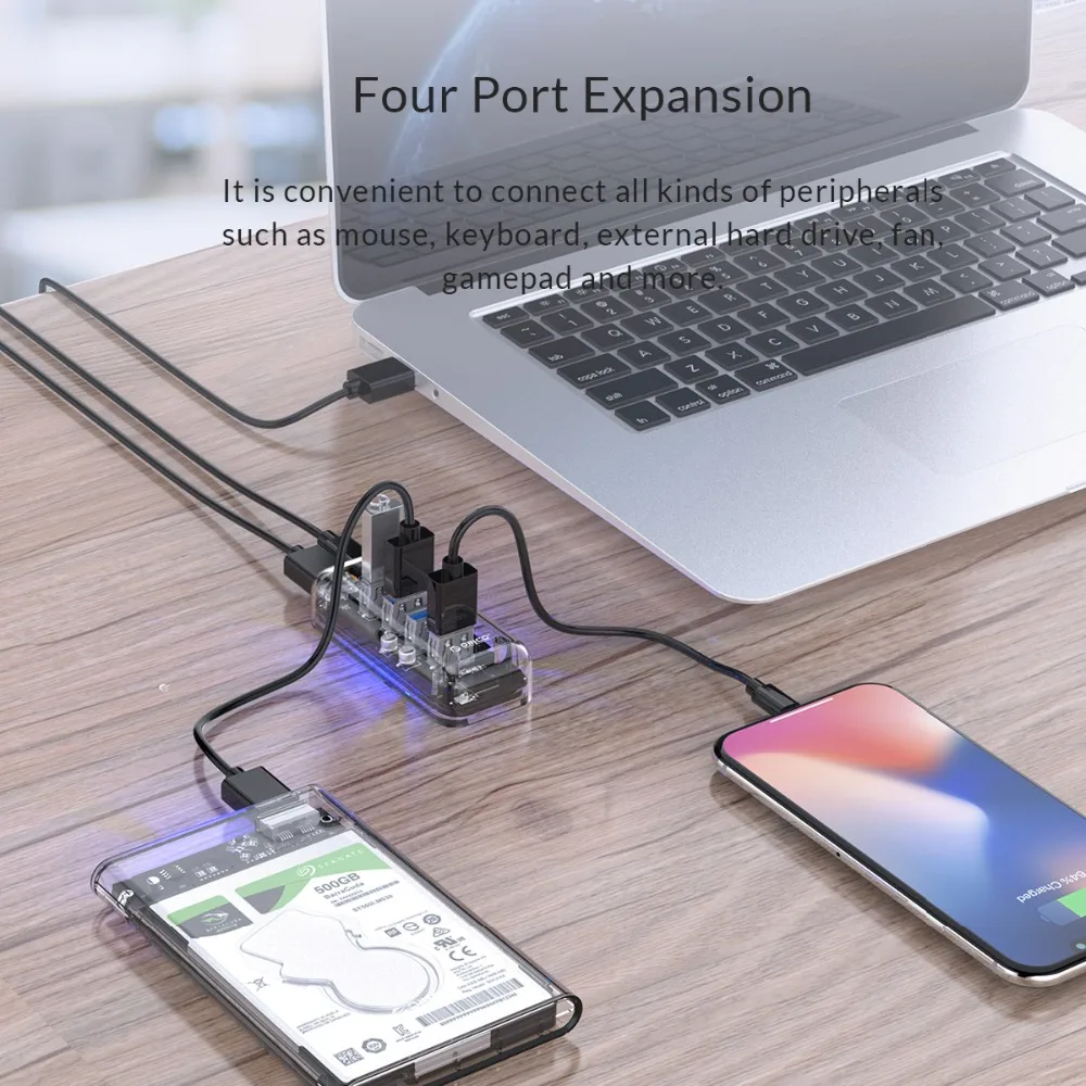 Windows,Macs or Linux SMART HUB 4 Port Mini Hub for Laptop and Desktops
